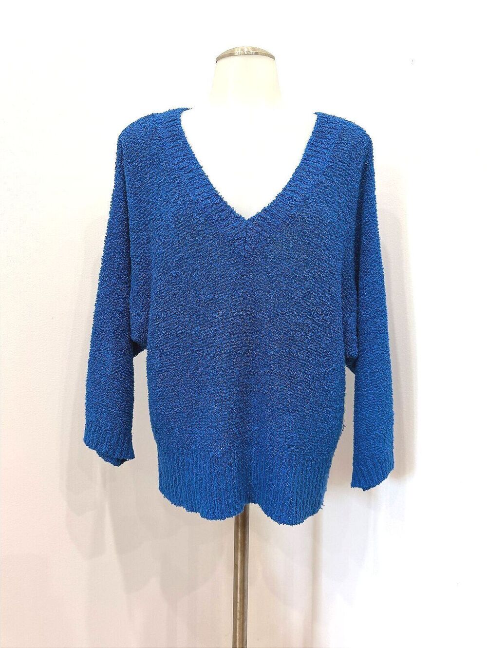 Vintage Beldoch Popper Blue V-Neck Acrylic Nylon Sweater Medium